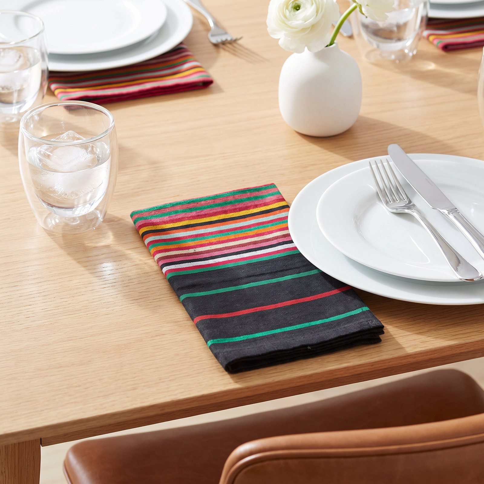 Linen Napkin, Black/Blue/Red
