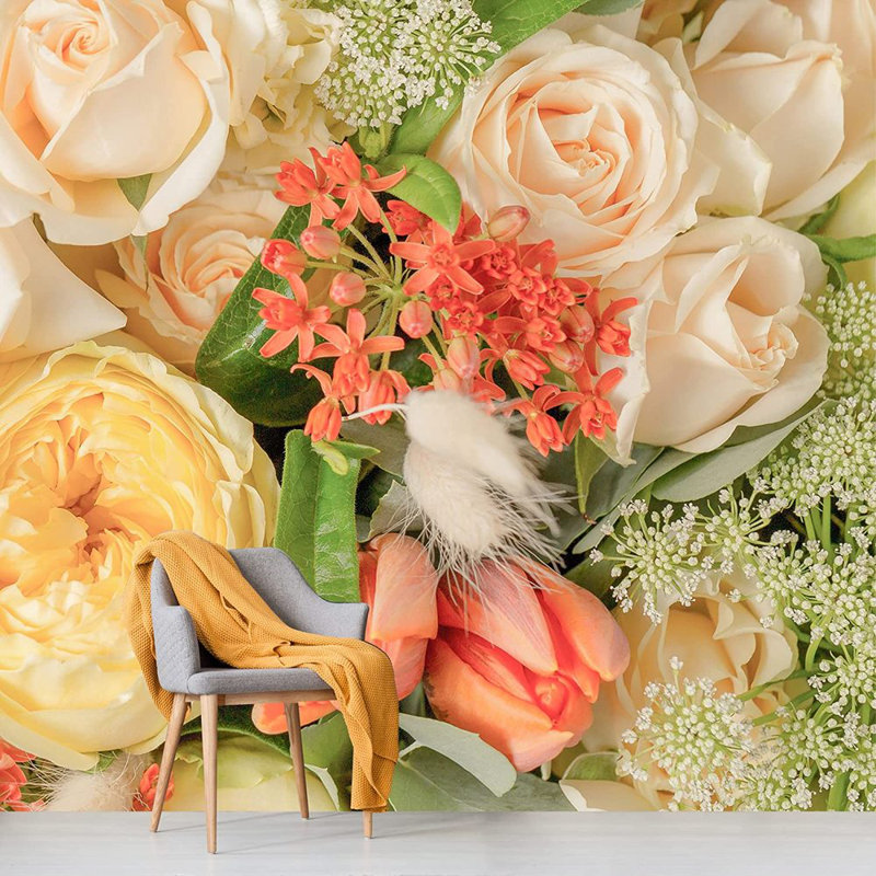 Murale fleurs de printemps en fleurs roses, L 66 po x l 96 po