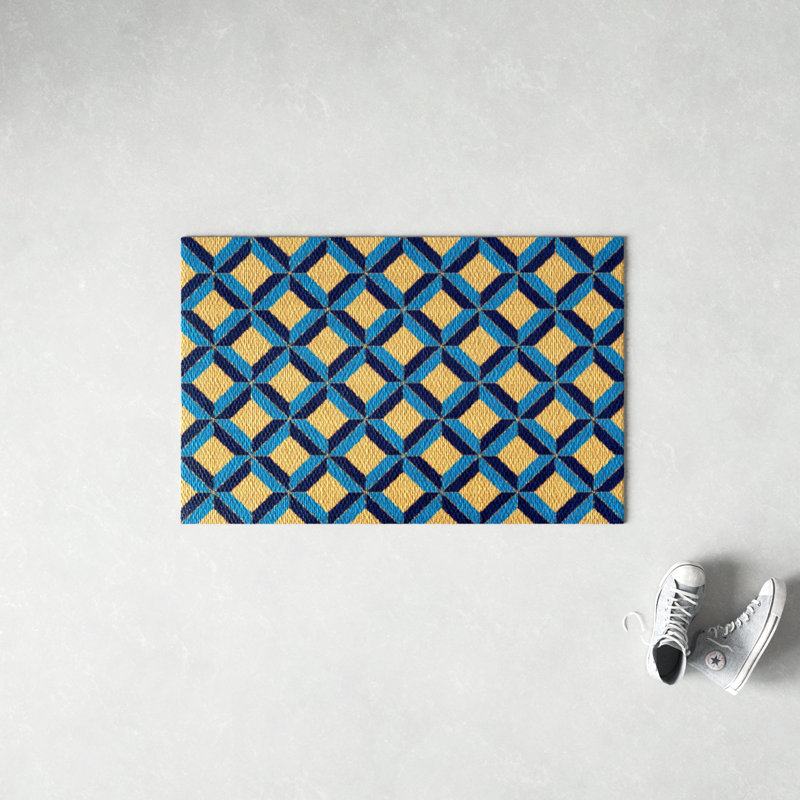 Neighburly Non-Slip Geometric Outdoor Doormat, Blue