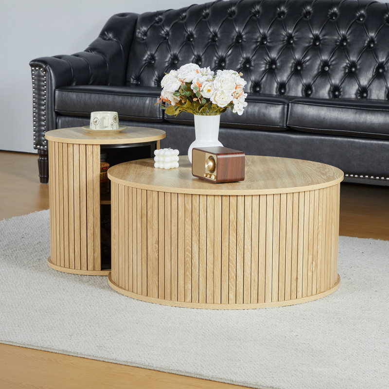 Natural Wood Round Nesting Coffee Table Set