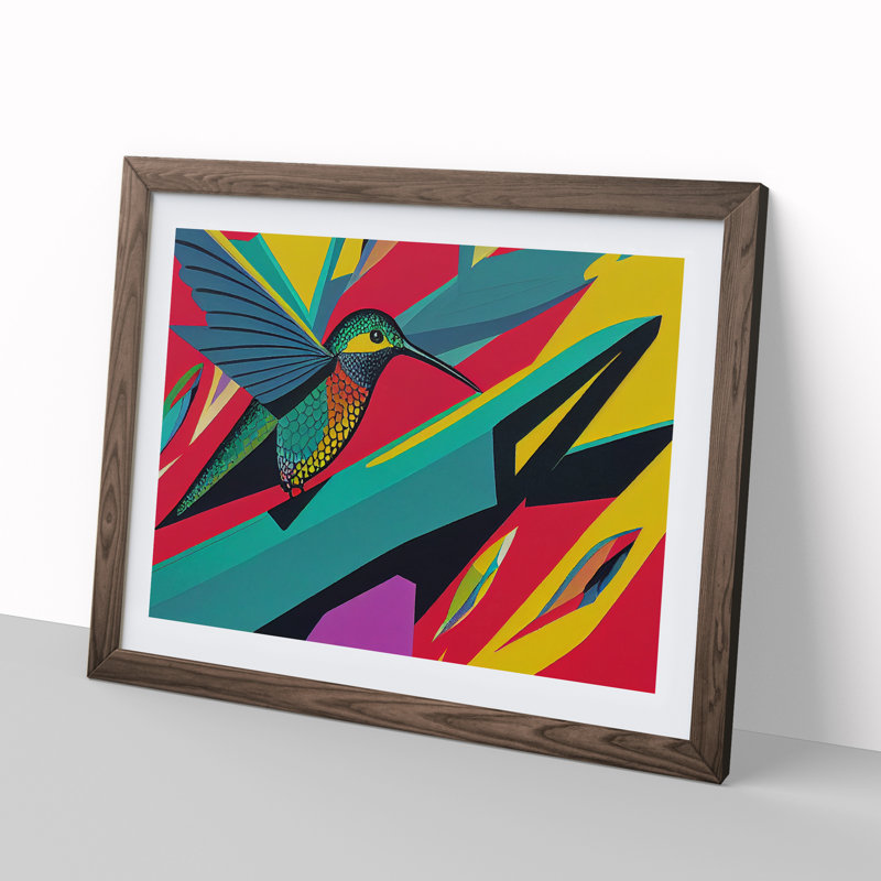 Unique Abstract Hummingbird - Framed Print, 25cm H x 34cm W x 2cm D, Walnut