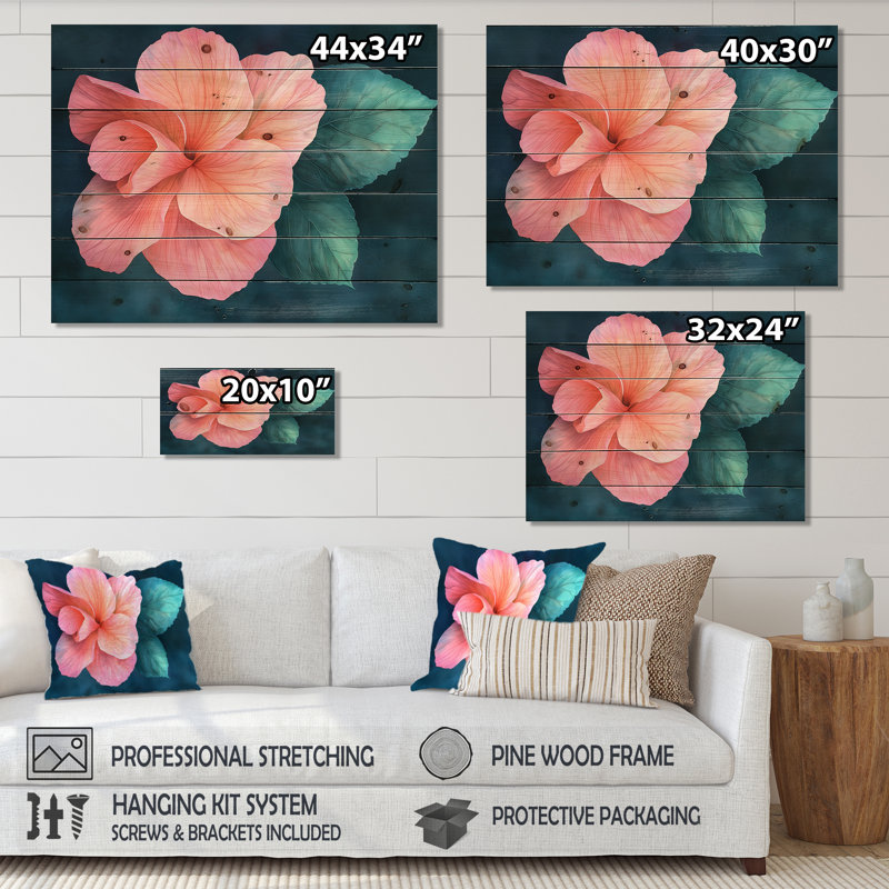 Aura éternelle de fleurs de bégonia II - géraniums, impression sur bois orange sur bois de pin naturel