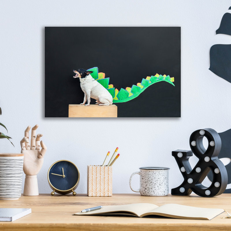 «Dino Dog» par Susan Sabo, H 12 po x l 16 po x P 0,13 po