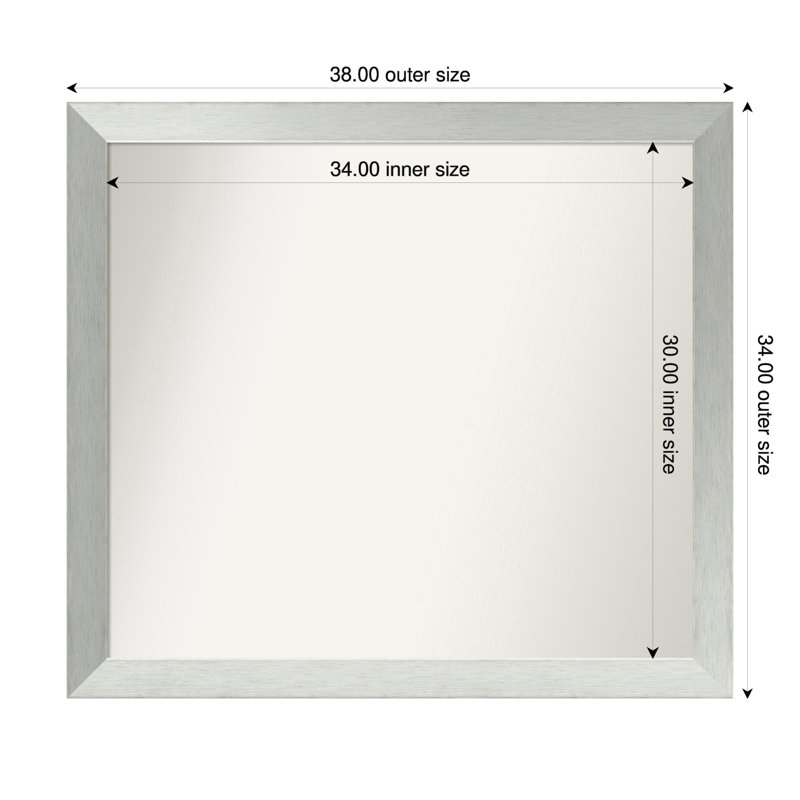 Miroir de salle de bain mural en argent brossé sans cadre, Rectangle, 34 po x 38 po