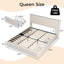 Grand lit plateforme tapissier en velours côtelé avec tête de lit et 4 tiroirs, lattes de bois, beige-1979490330-1979490334