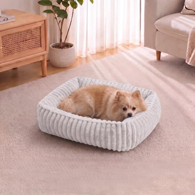 Panier rayé pour chien avec rebord surélevé, housse amovible et lavable, canapé pour animaux de compagnie en fausse fourrure pour chiens de petite et grande taille