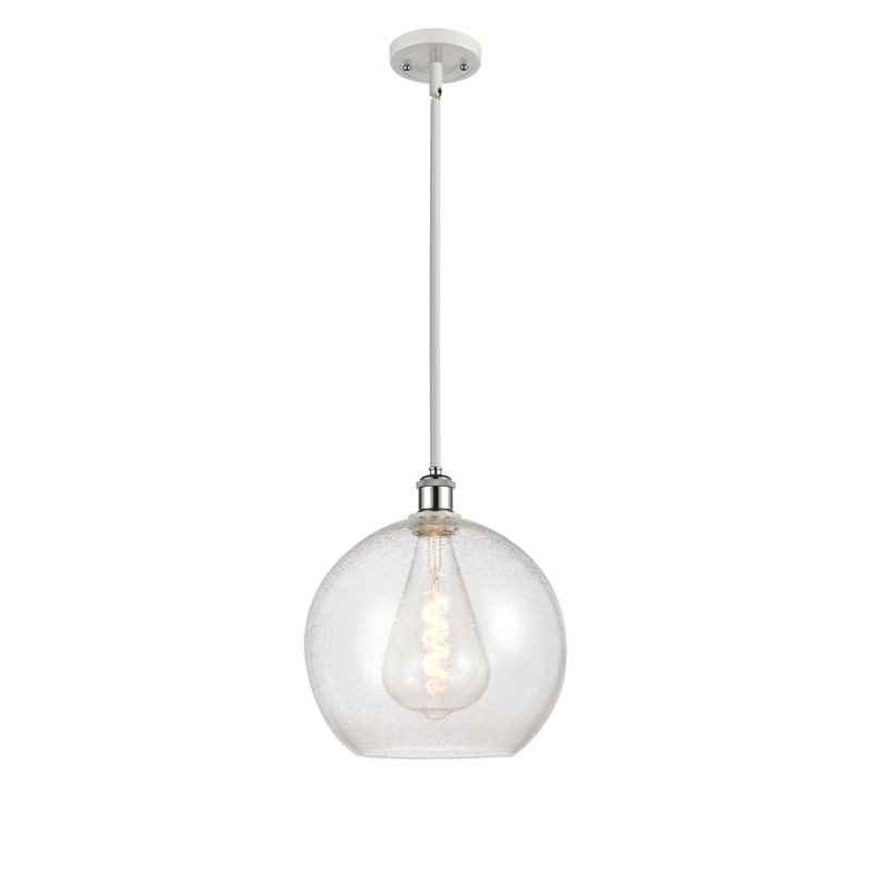 Luminaire suspendu sphérique 1 lumière Cindi, H 14,38 po x l 11,75 po x P 11,75 po, Ampoule non incluse, Blanc / chrome poli