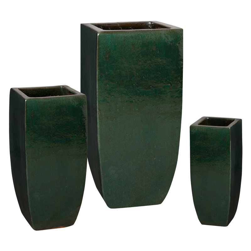 Pot à fleurs carré en céramique, H 23,5 po x l 9 po x P 9 po, Vert émeraude