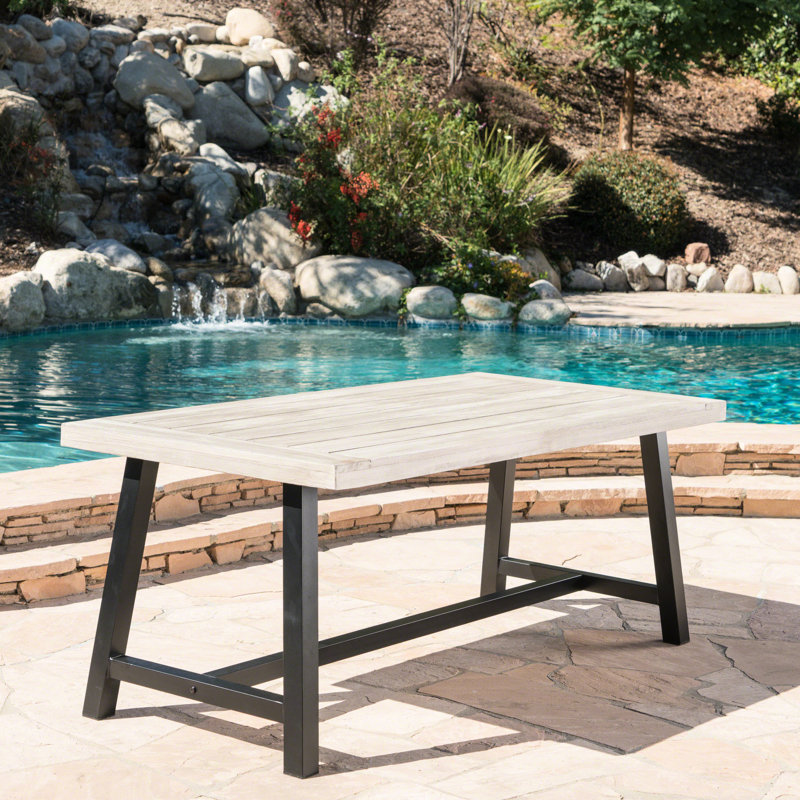 Patio/Outdoor Light Grey Sandblast Finish Acacia Wood Dining Table With Black Rustic Metal Finish Frame
