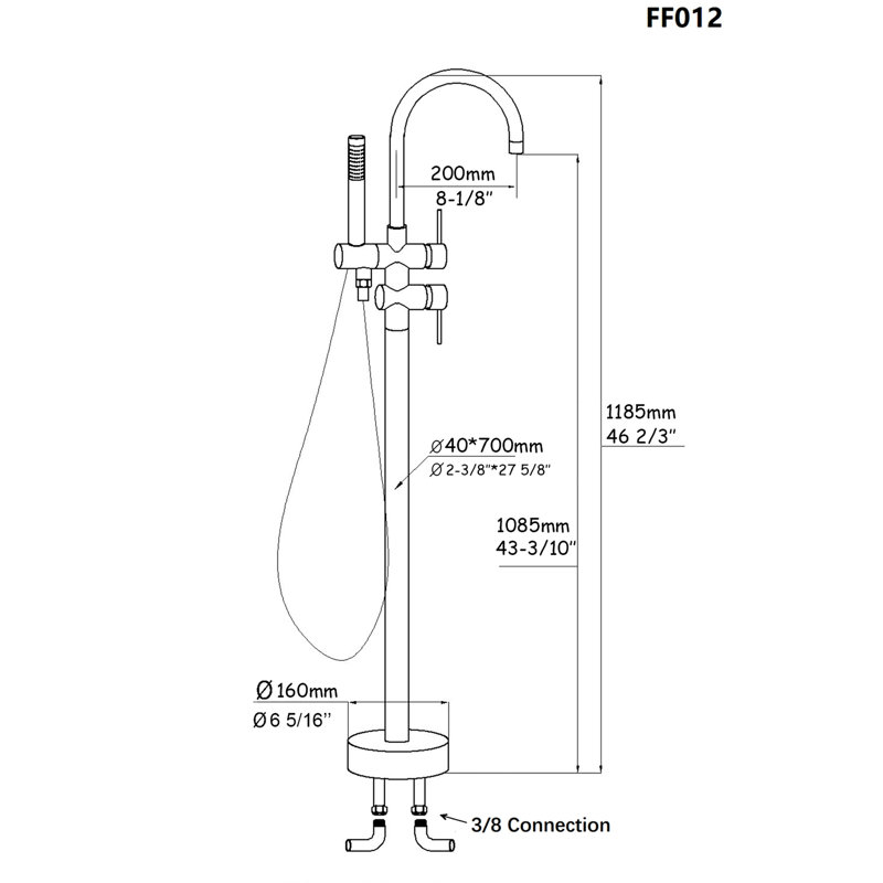 Robinet de baignoire autoportant avec douche à main - Structure en métal, surface, débit maximal de 3,9 gal / min, produit de rafraîchissement de salle de bain robuste, finition, 45 po Profondeur, amélioration