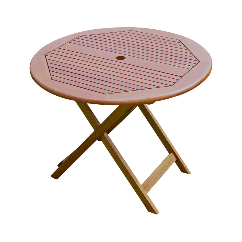 Ponce Round Acacia Folding Outdoor Dining Table With Umbrella Hole , 32'' in. W 32'' in. D