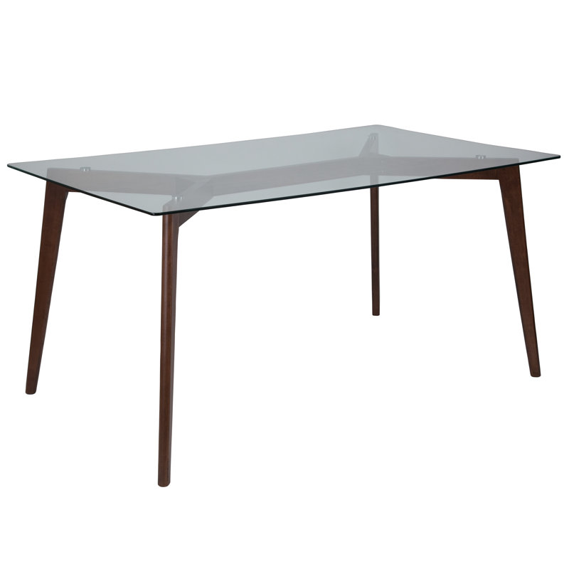 Table en bois massif 35,25 po x 59 po avec plateau transparent, Noyer
