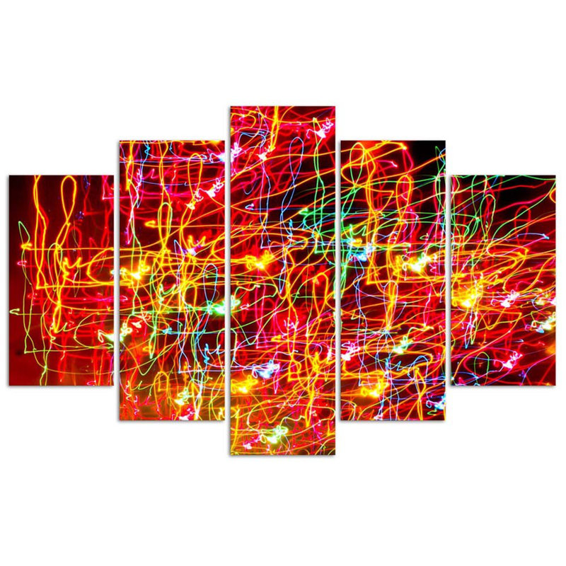 Red Abstraction - 5 Piece No Frame Print on Canvas, 100cm H x 200cm W