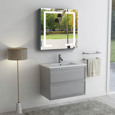 30'' W 32'' H Frameless Medicine Cabinet Mirror 3 Adjustable