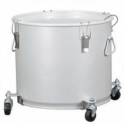 Enjyam 10 Gallon Commercial Fryer Grease Bucket with Locking Lid, 4 Quick-Lock Clips & Filter Bag – Rust-Proof Coated Carbon Steel Oil Disposal Caddy on Caster Base for Restaurants – USA