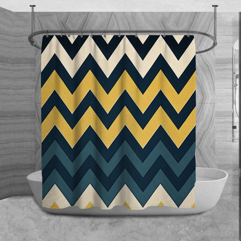 Rideau de douche Fanette, Bleu marine et jaune, H 73 po x l 70 po