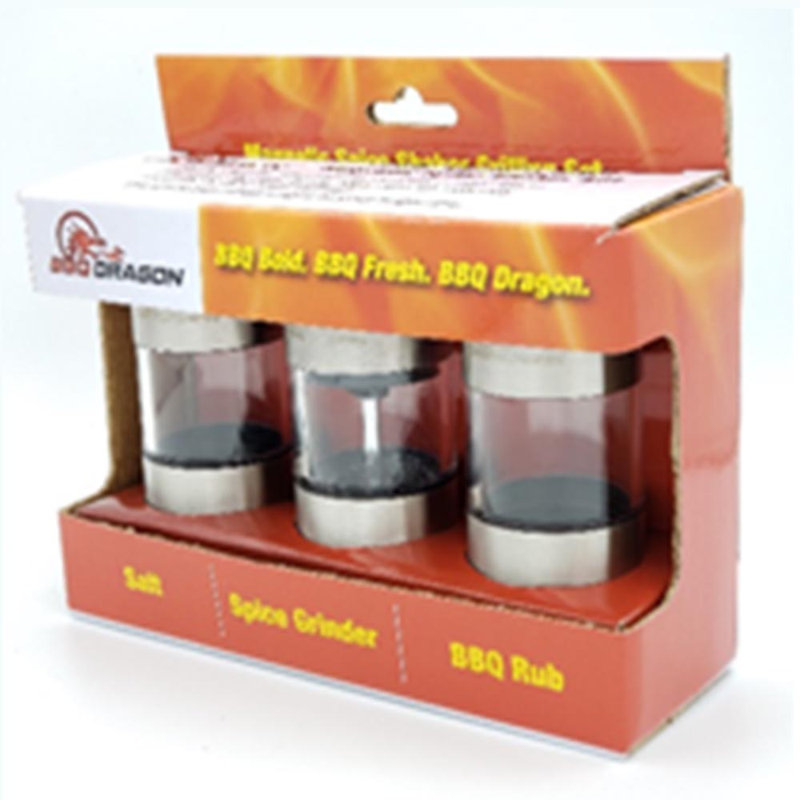 Ensemble de shaker à épices en acier inoxydable 3 pièces avec bases magnétiques Bbq Dragon