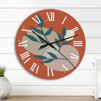Horloge murale orange Boho Foliage Line I