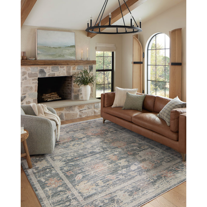 Millie Blue and Multicolor Round Floral Synthetic Area Rug