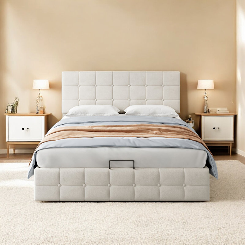 Aaris Upholstered Ottoman Storage Bed, Beige