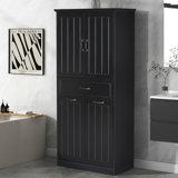 65.8" H Bathroom Storage Cabinet With 2 Laundry Baskets Adjustable Shelf And Drawer