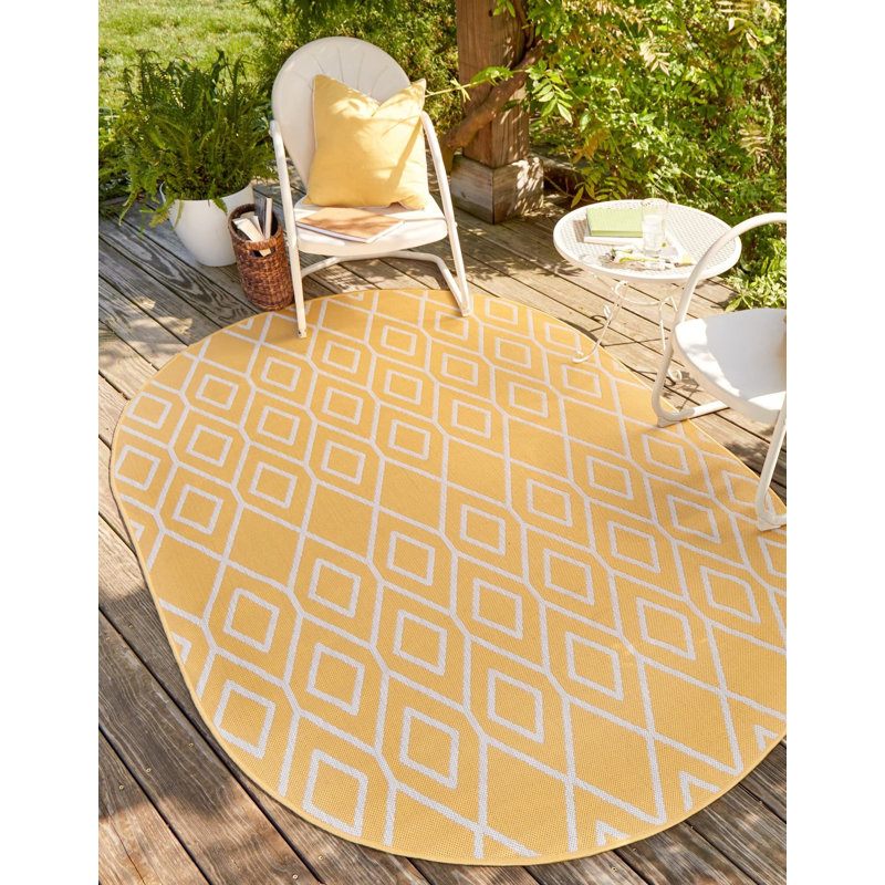 Outdoor Destiny Area Rug Gold Color, Oval 5'3" x 8'