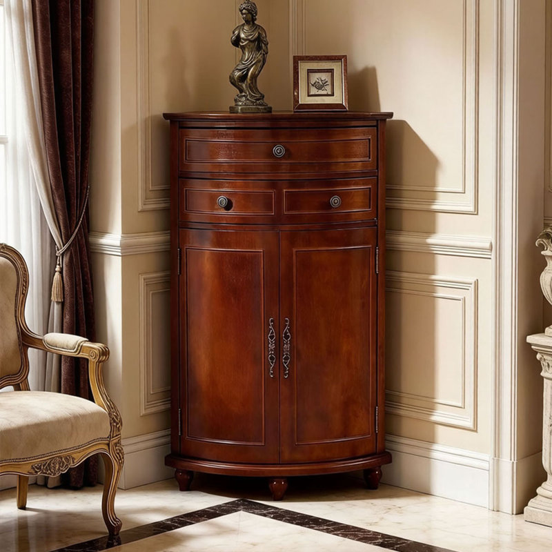 Armoire de coin en noyer massif et bois manufacturé