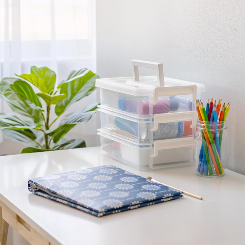 Petits bacs de rangement en plastique de 1,4 pte USA avec couvercles, paquet de 4, organisateurs d'artisanat avec plateau et poignée amovibles, petit artisanat de couture de perles et petit contenant de fournitures de bureau, empilable, portable, transpa