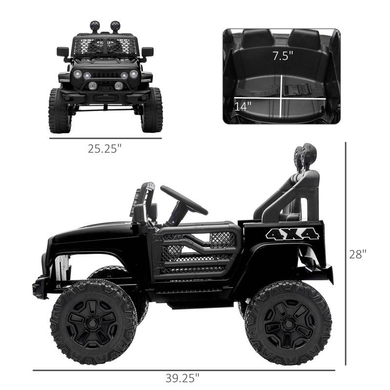 Black 12V Electric Off-Road Truck Ride-On with Remote Control