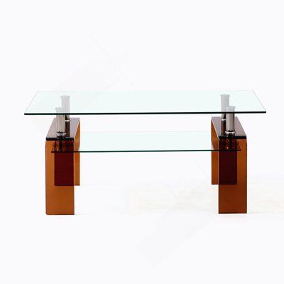 Tempered Glass Coffee Table, Modern Glass Coffee Table for Living Room, 2-Tier Storage Center Coffee Table with Legs by Ivy Bronx