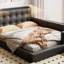 Lit plateforme tapissier avec 2 lampes de lecture