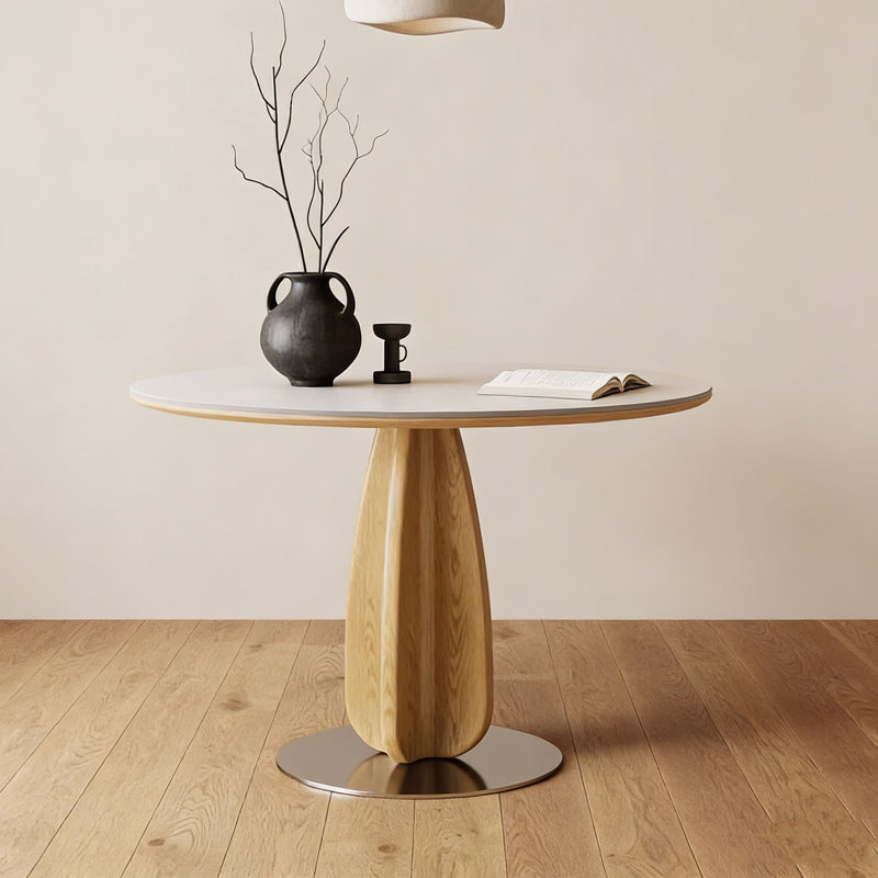 Table de salle à manger crème en bois fritté, H 29,5 po x L 43,3 po x l 43,3 po