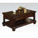 Cawthon 2-Drawer Coffee Table, Cherry Color, Wood, glass tabletop with wood edge, rectangular