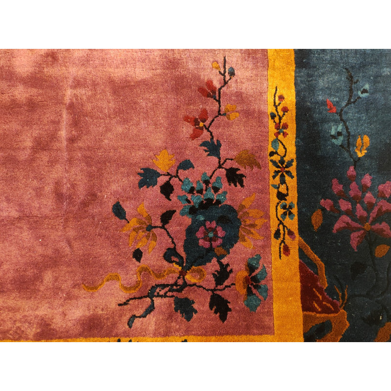 Tapis antique chinois - art déco mauve floral des années 1920
