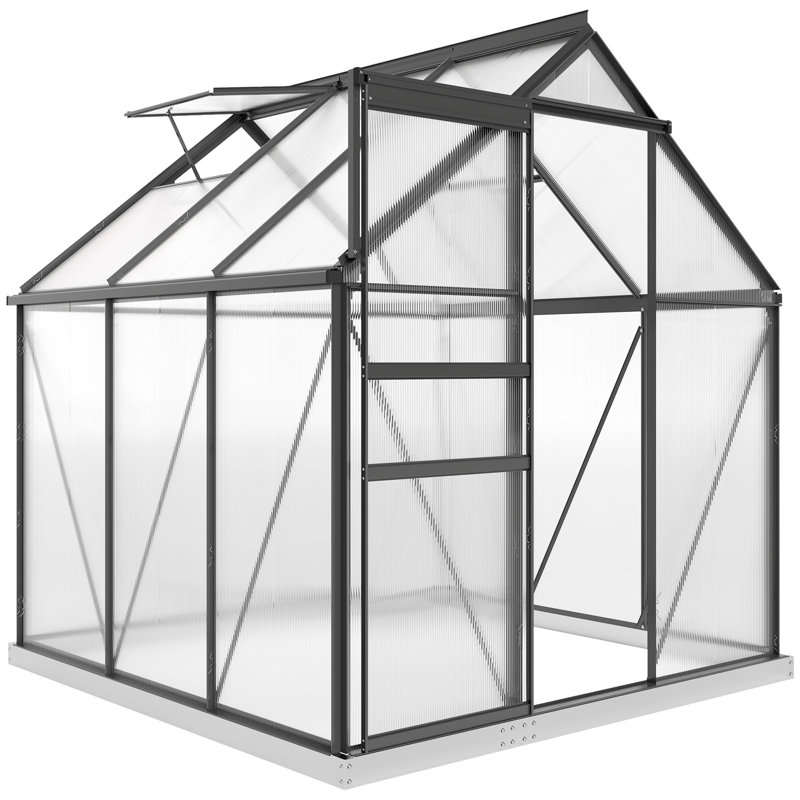 Serre de jardin en polycarbonate 6 pi x 6 pi x 6,5 pi, gris