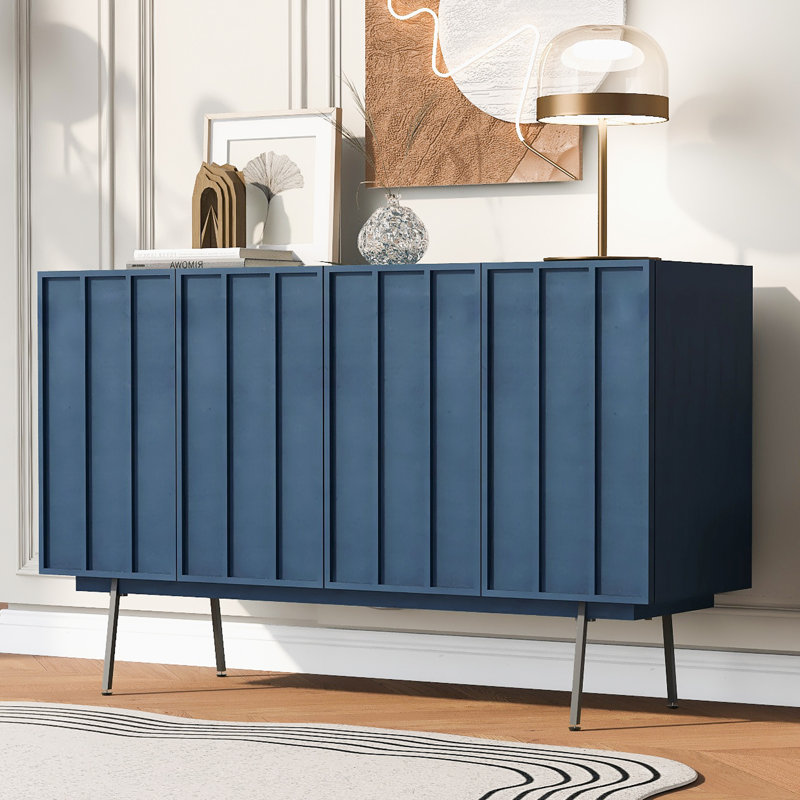 Armoire moderne avec 4 portes, convenant aux salons, Bleu marine/noir