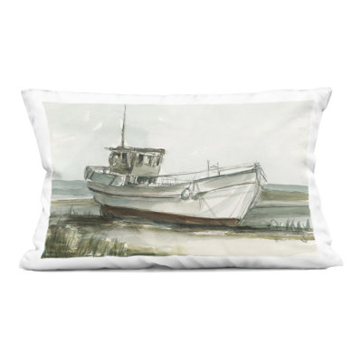 Coussin Abandonné, bateau de pêche, imprimé par Ethan Harper