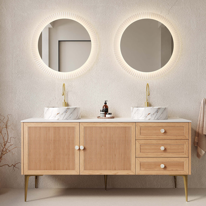 Meuble-lavabo de salle de bain avec lavabo, armoire de rangement autoportante, plusieurs tiroirs et portes, lavabo de haute qualité, pré-assemblé pour une installation facile