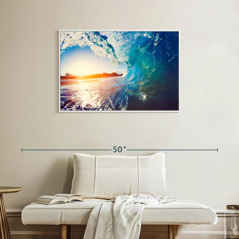 Coucher de soleil ondulé, Cadre flottant blanc, 37 po x 25 po