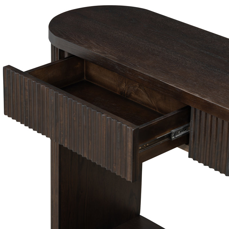 Jacqua ovale cannelée avec 2 tiroirs et tablette inférieure, Espresso