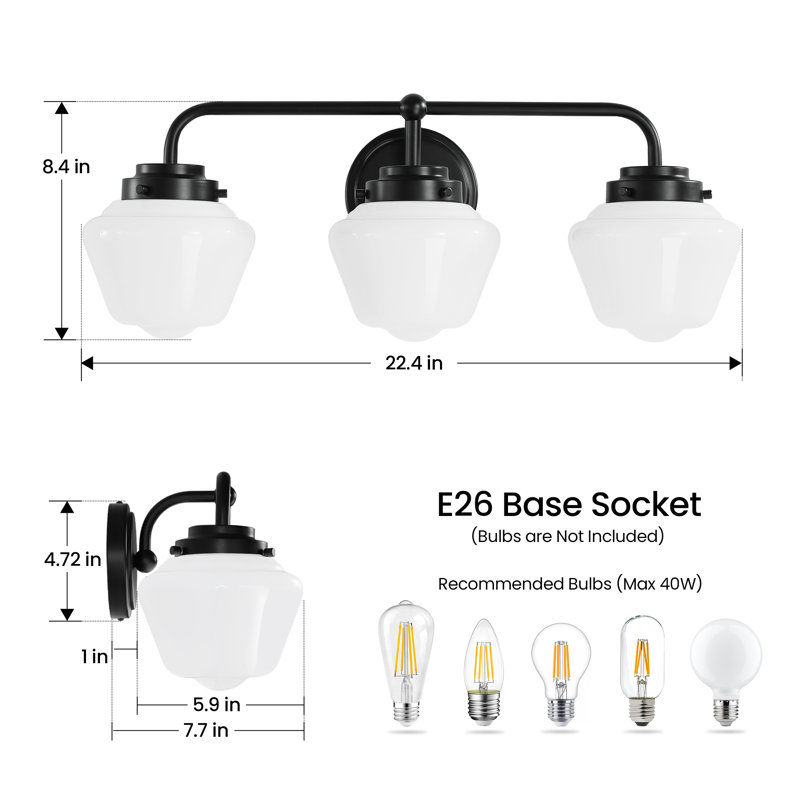 3 - Light Dimmable Vanity Light, Matte Black
