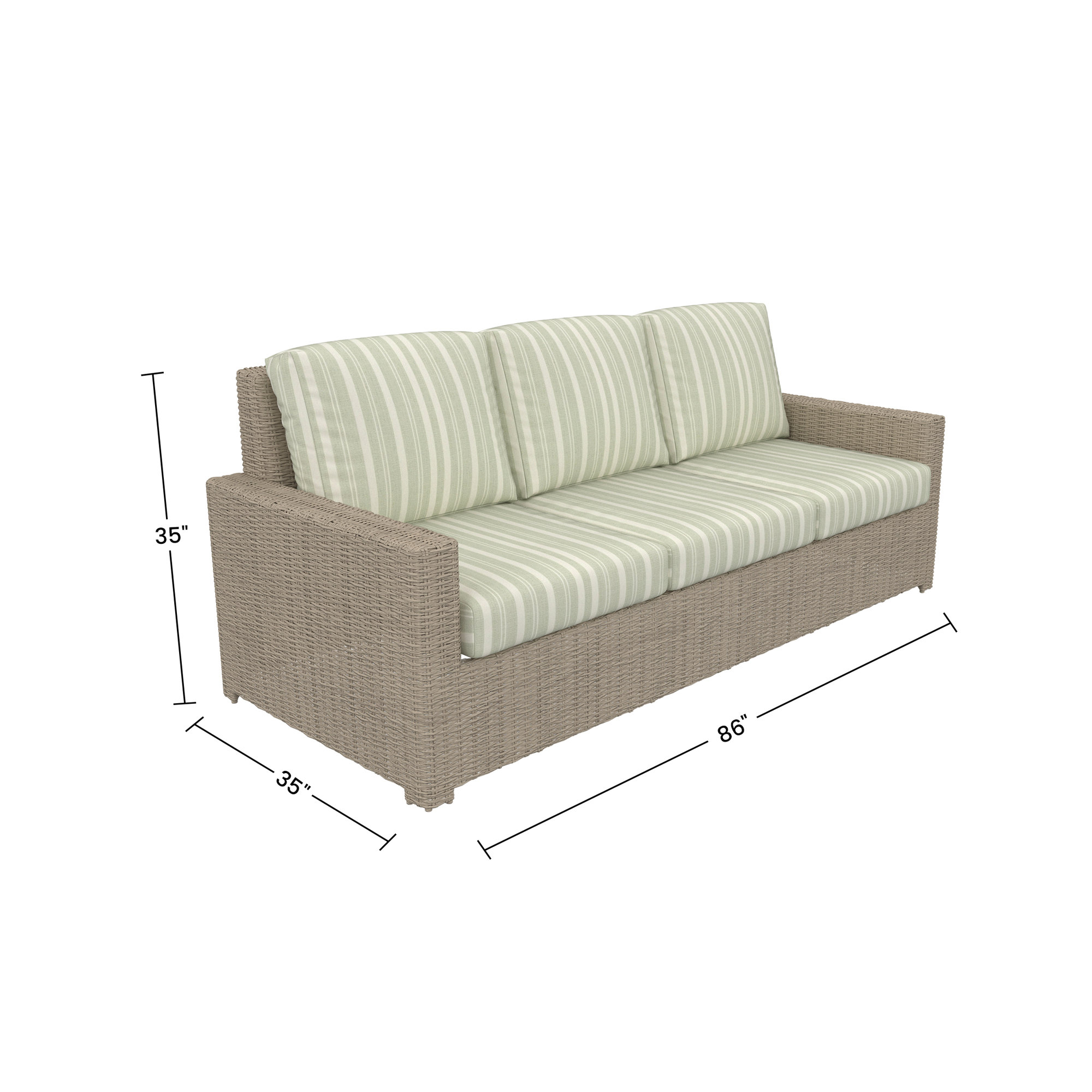 Henri 3 Seat Sofa With Sunbrella Cushions, Tranquil Sage