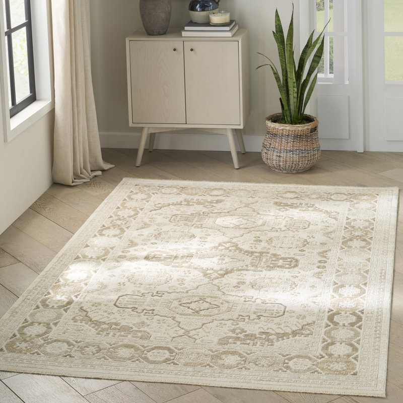 Tapis d'intérieur ivoire beige Yenier 4 pi x 6 pi, Rectangle 4pi x 6 pi