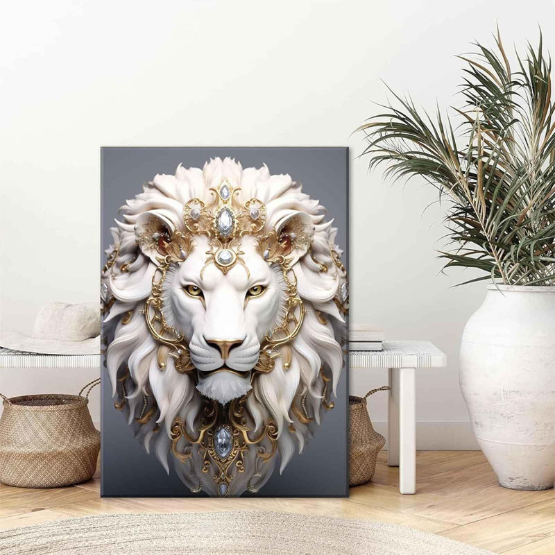 White Lion Canvas Wall Art Wild Animal Portraits Avatar Pictures Painting Decor Modern Large Gold Diamond Beast Posters Prints