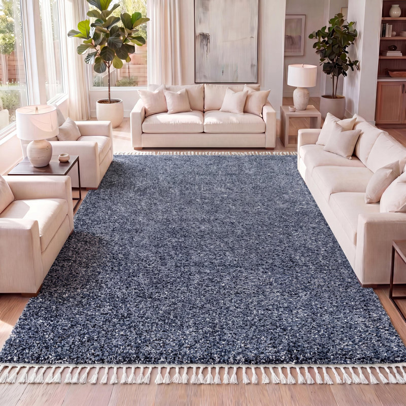 Tapis bleu à poils longs Felicdad, Rectangle 5 pi 3 po x 7 pi 6 po