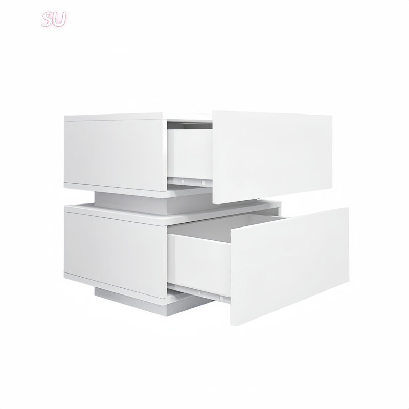 High Glossy 2-Drawer Bedside Table With RGB LED Light And Bluetooth Control For Modern Bedrooms