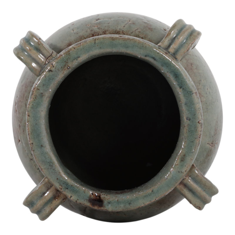 Ceramic/Porcelain Table Vase, 10" H x 9" W x 8" D, Glossy Green Ombre