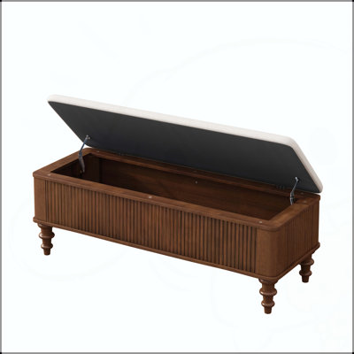 Banc de rangement en bois d'hévéa 50,8 po avec siège en lin