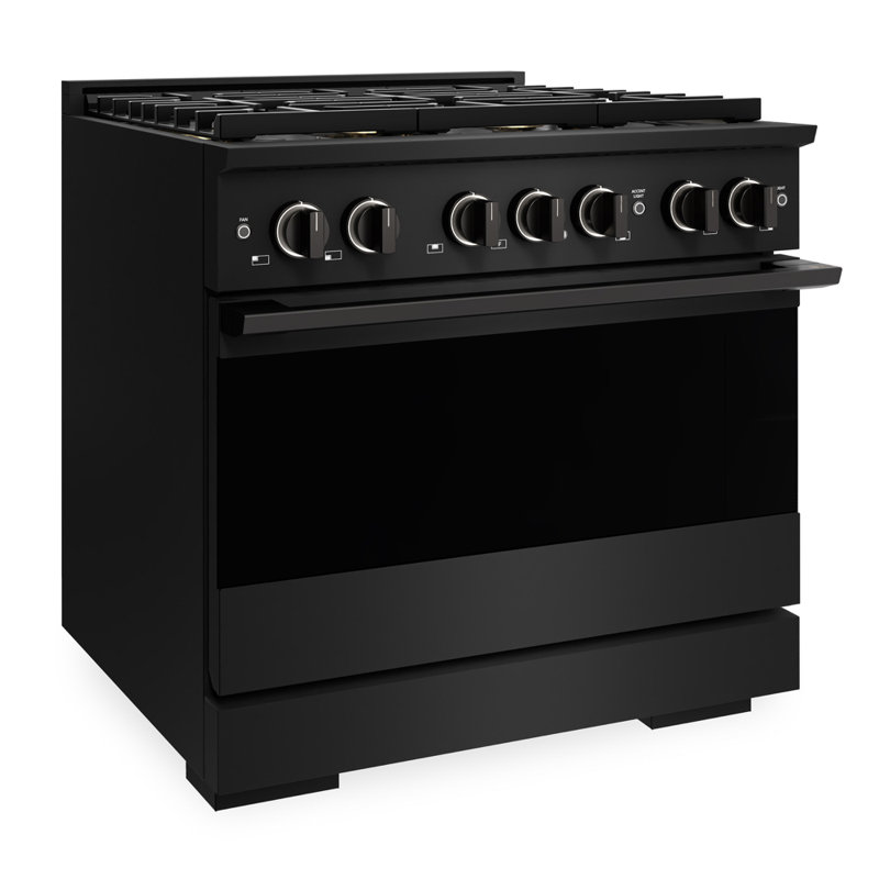 ZLINE Autograph 36 in. Black Stainless Marino Gas Range with 6 DuoPro Burners w/ Bronze Accents, Black Stainless Steel