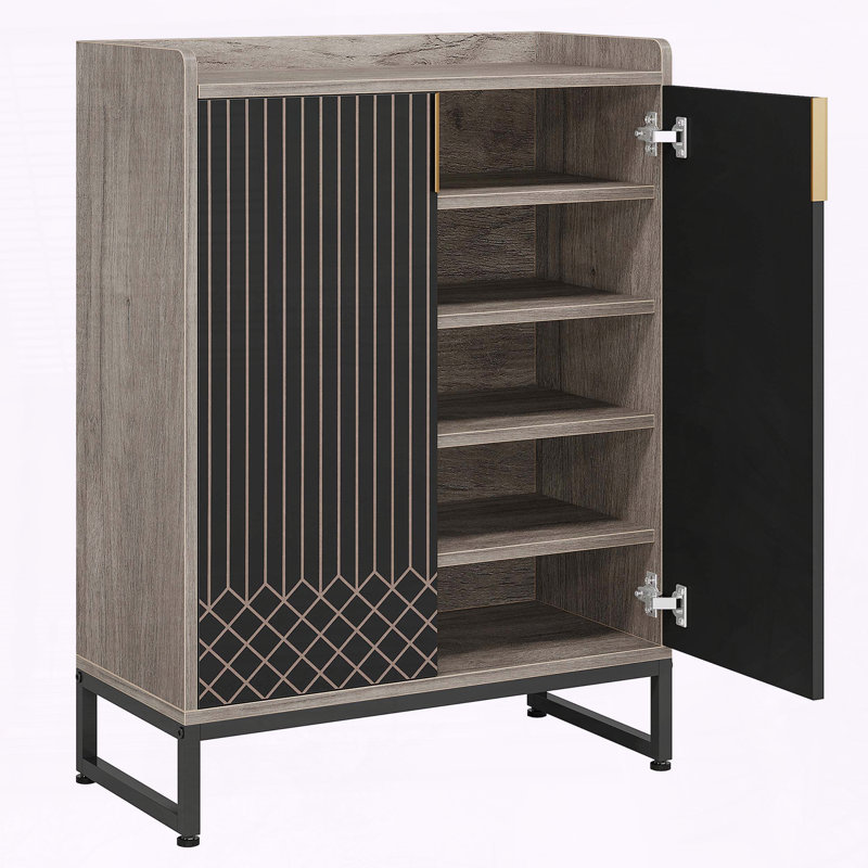 Grey & Black 5-Tier Shoe Cabinet with Diamond Pattern Detail, Gray/Black